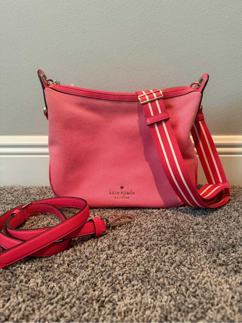 kate spade Pink Canvas Crossbody with Striped Strap